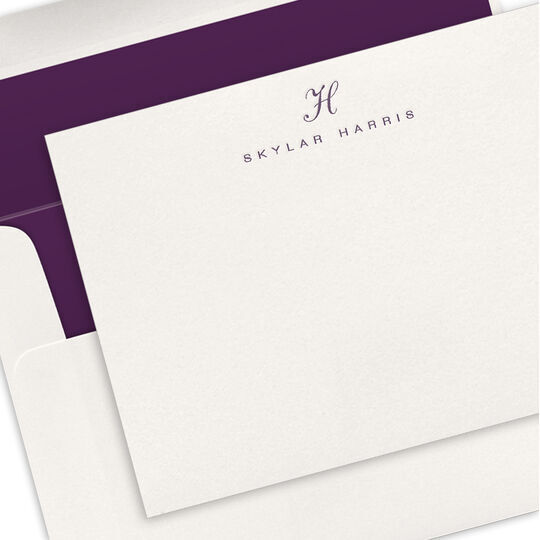 Classic Script Initial Flat Note Cards - Letterpress